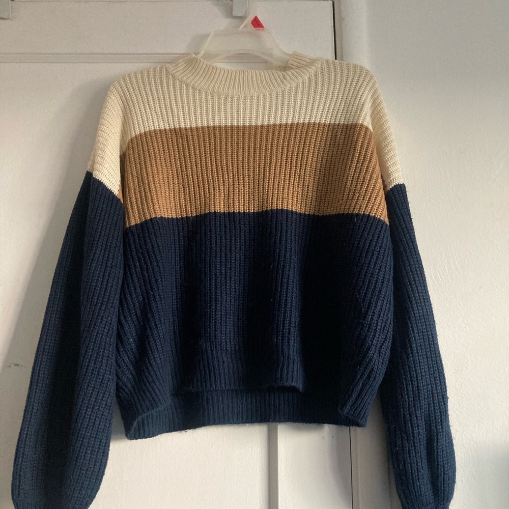 SHEIN Blue and Brown Crew Neck Sweater
